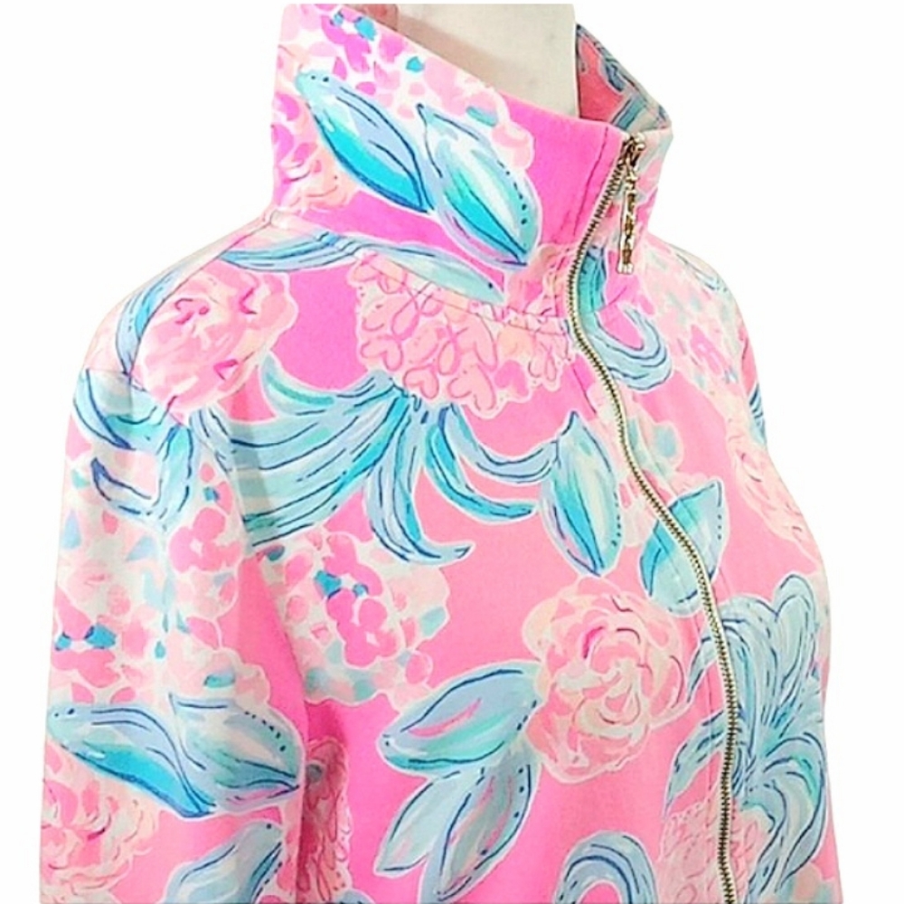 Lilly Pulitzer Leona Zip Up Jacket in Prosecco Pin Pinking Positive UPF 50 Small - Picture 10 of 12